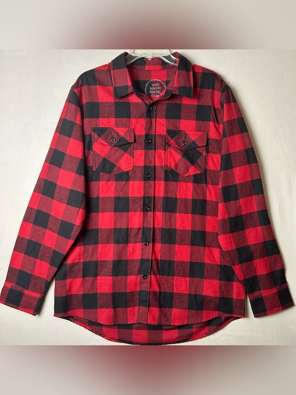 Anti Social Social Club Flannel Long Sleeve Plaid Shirt Red/Black Size Large